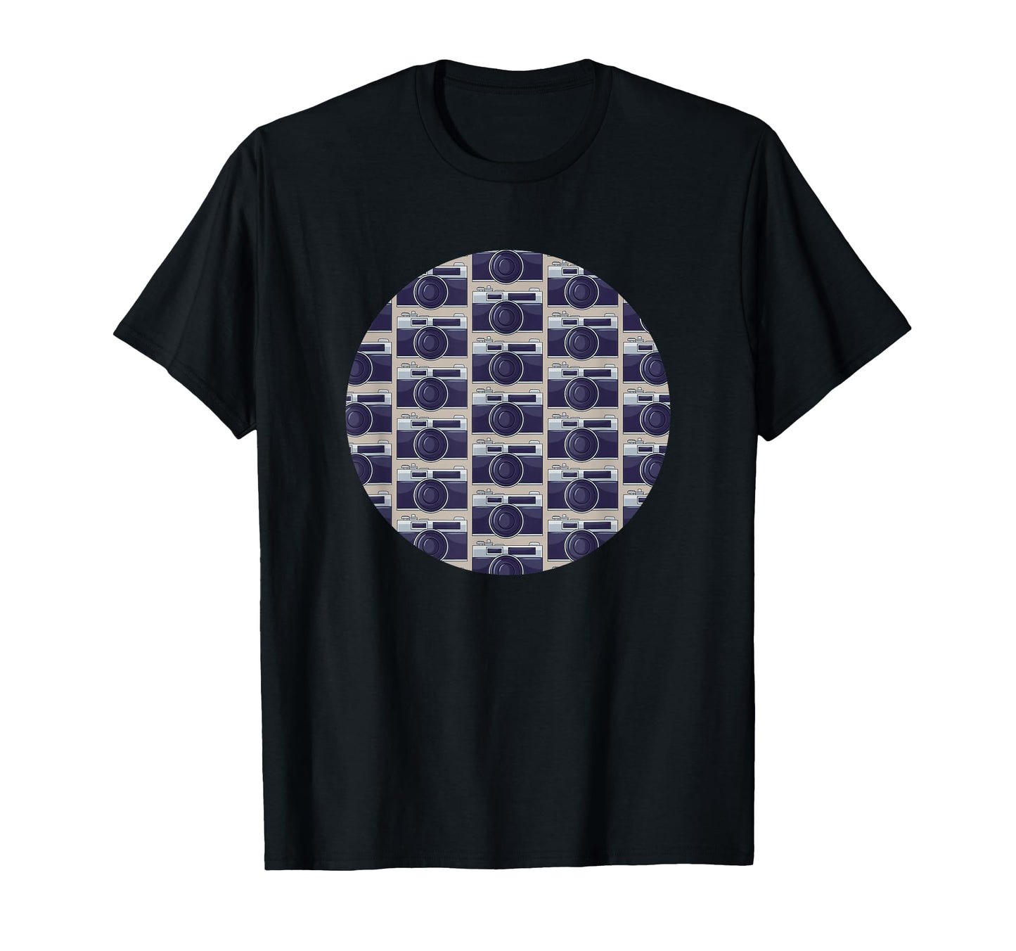 Old Camera Pattern Grey Background T-Shirt - Graphic Print for Adults - T-Shirt, Sweatshirt, Hoodie