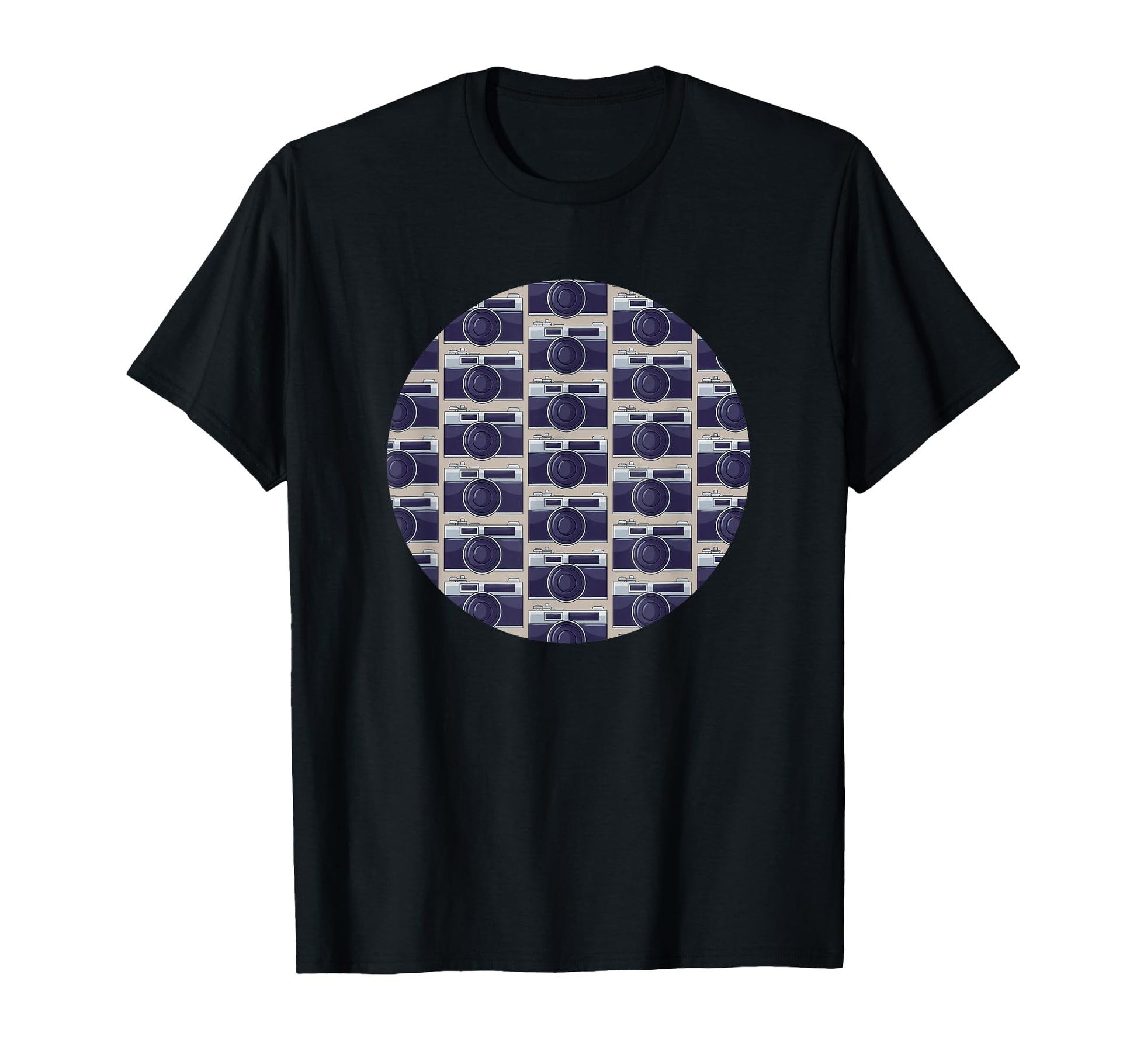 Old Camera Pattern Grey Background T-Shirt - Graphic Print for Adults - T-Shirt, Sweatshirt, Hoodie