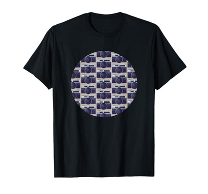 Old Camera Pattern Grey Background T-Shirt - Graphic Print for Adults - T-Shirt, Sweatshirt, Hoodie