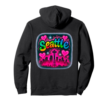 Seattle Skyline Rainbow City Pride Hoodie - Trendy Graphic Men Women - T-Shirt, Sweatshirt, Hoodie