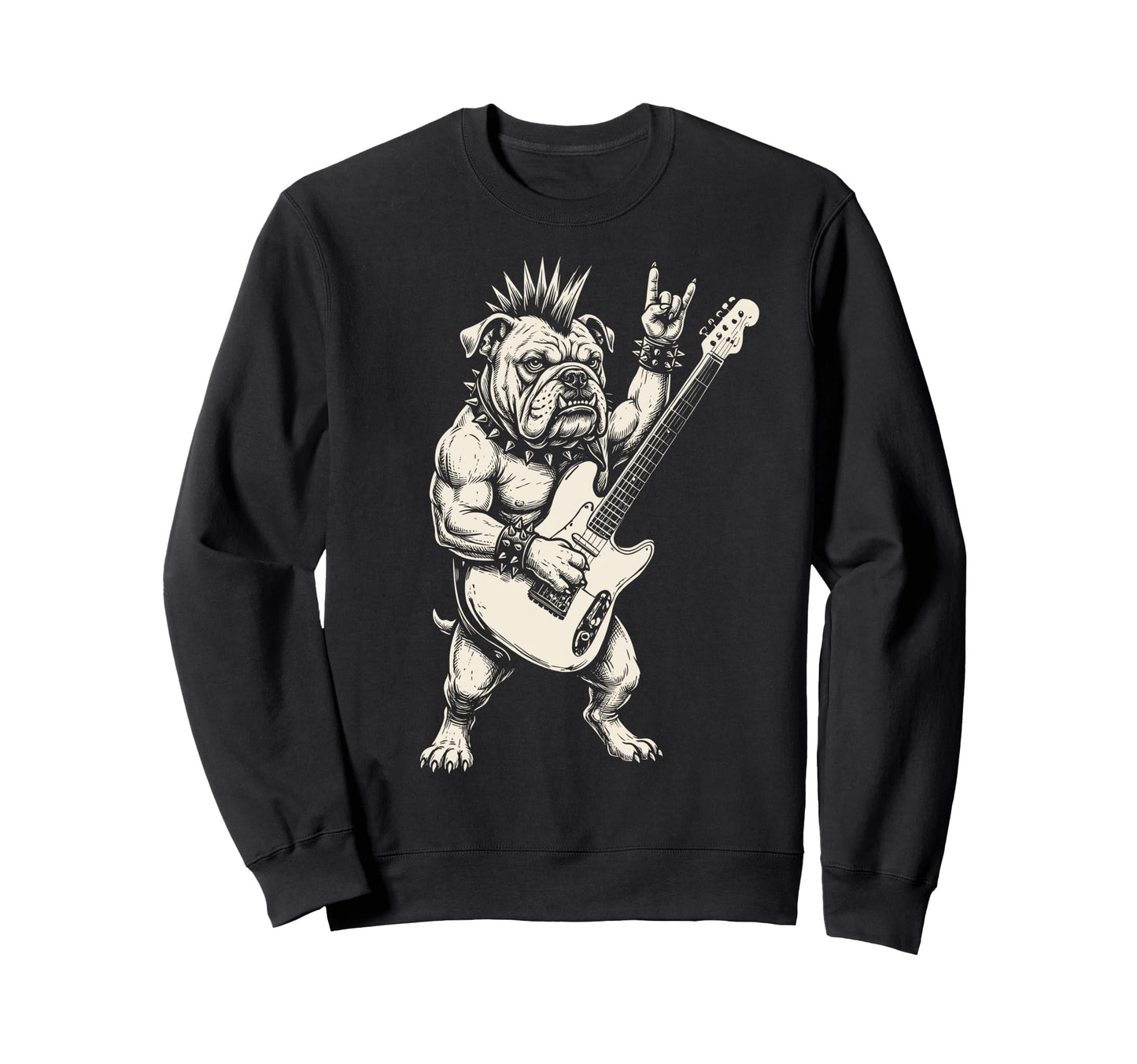Funny Bulldog Dog Playing Guitar Sweatshirt - Aesthetic Graphic for Adults - T-Shirt, Sweatshirt, Hoodie
