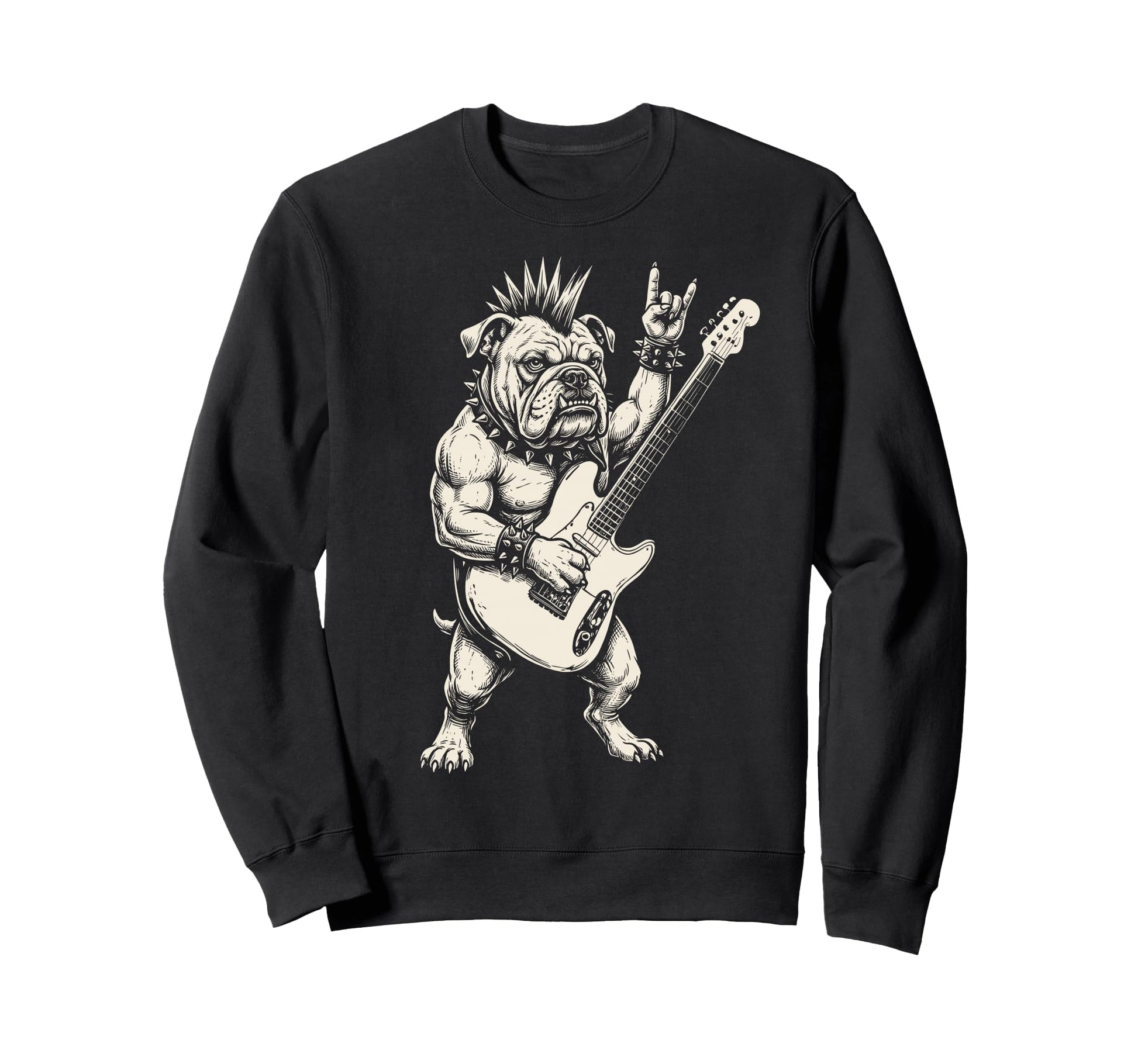Funny Bulldog Dog Playing Guitar Sweatshirt - Aesthetic Graphic for Adults - T-Shirt, Sweatshirt, Hoodie