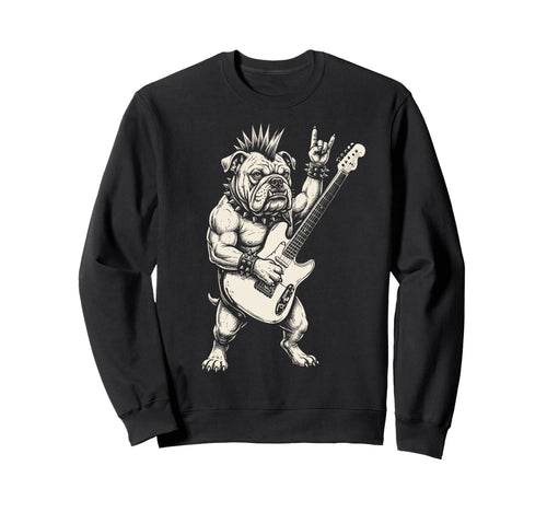 Funny Bulldog Dog Playing Guitar Sweatshirt - Aesthetic Graphic for Adults - T-Shirt, Sweatshirt, Hoodie