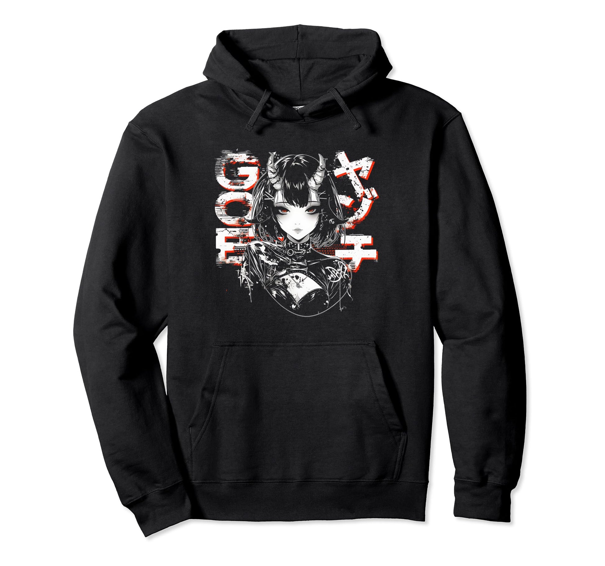 Anime Goth Grunge Demon Waifu Horror Hoodie - Casual Everyday Wear Unisex - T-Shirt, Sweatshirt, Hoodie