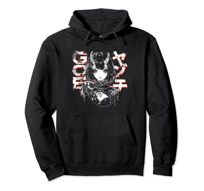 Anime Goth Grunge Demon Waifu Horror Hoodie - Casual Everyday Wear Unisex - T-Shirt, Sweatshirt, Hoodie