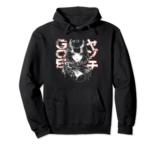 Anime Goth Grunge Demon Waifu Horror Hoodie - Casual Everyday Wear Unisex - T-Shirt, Sweatshirt, Hoodie