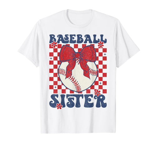 Baseball Sister Coquette Bow Sport T-Shirt - Trendy Graphic for Adults - T-Shirt, Sweatshirt, Hoodie