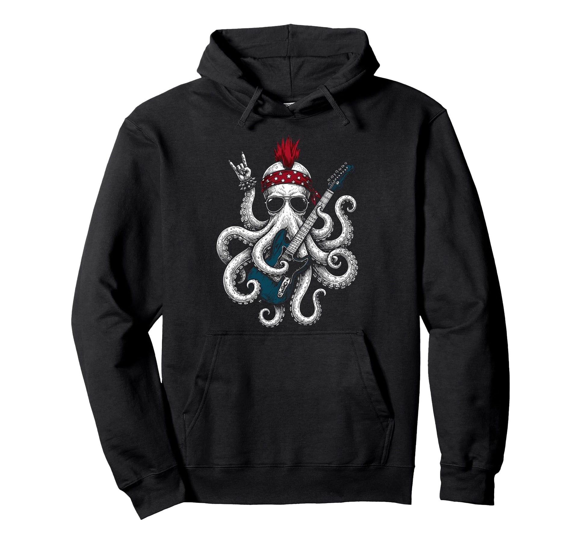 Funny Octopus Playing Guitar Usa Hoodie - Fun Novelty Design for Adults - T-Shirt, Sweatshirt, Hoodie