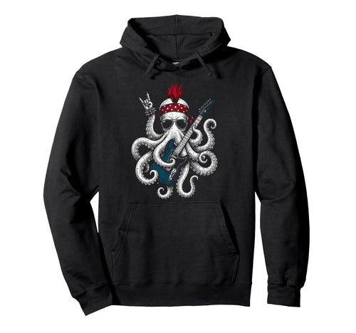 Funny Octopus Playing Guitar Usa Hoodie - Fun Novelty Design for Adults - T-Shirt, Sweatshirt, Hoodie