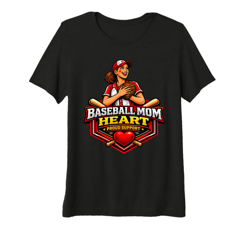 Womens Baseball Mom Heart Proud Game Day T-Shirt - Graphic Print Men Women - T-Shirt, Sweatshirt, Hoodie