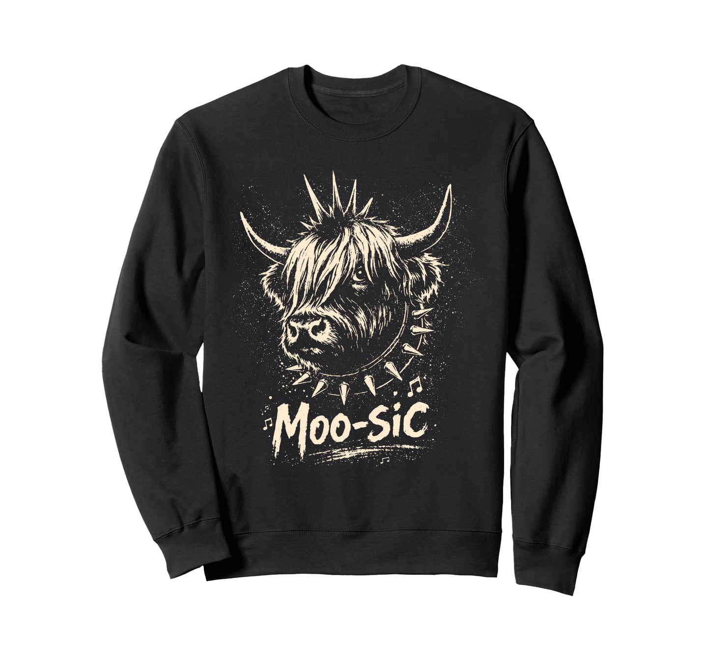 Moo Sic Punk Rock Cow Sweatshirt - Casual Everyday Wear Men Women - T-Shirt, Sweatshirt, Hoodie