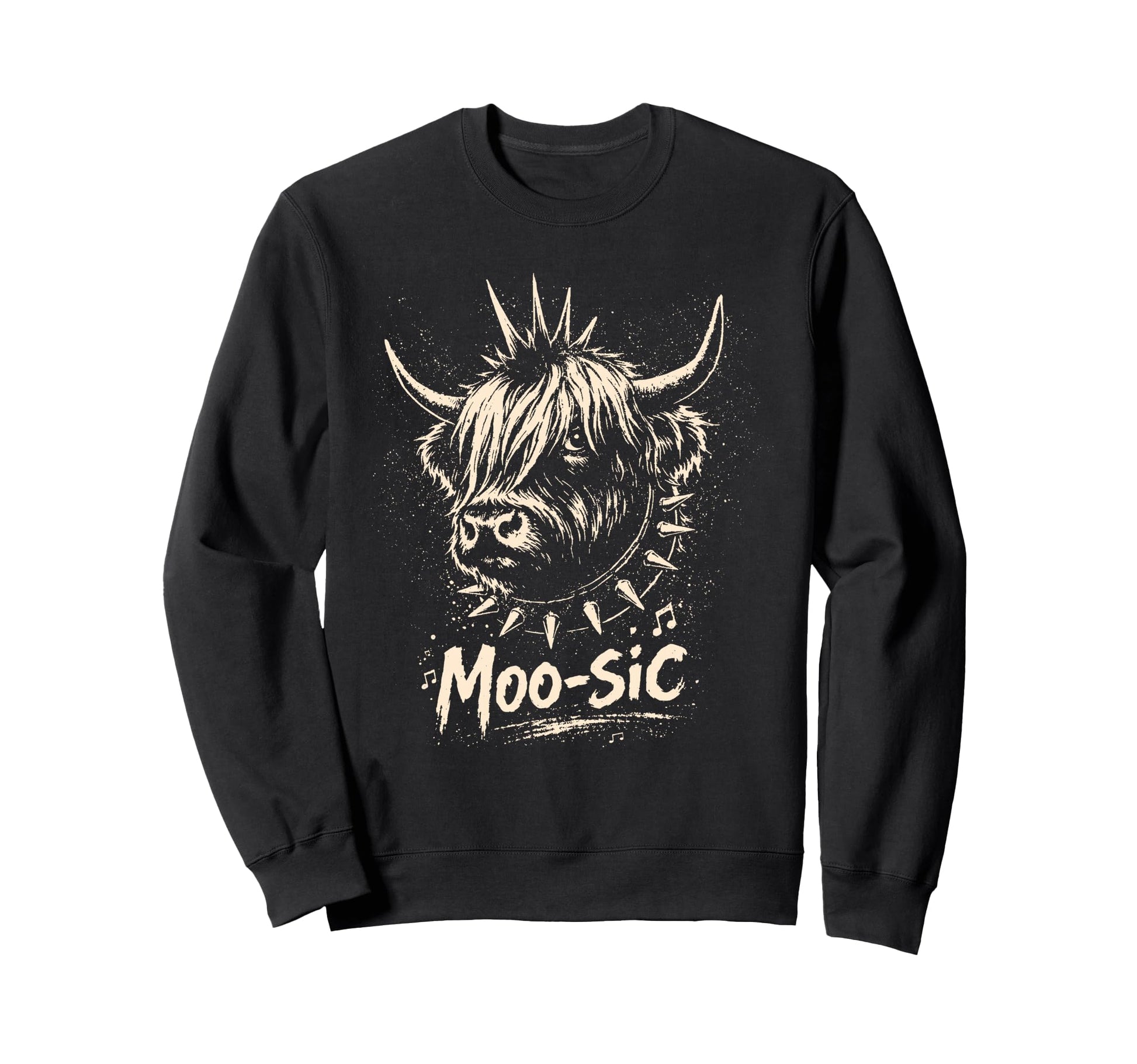 Moo Sic Punk Rock Cow Sweatshirt - Casual Everyday Wear Men Women - T-Shirt, Sweatshirt, Hoodie