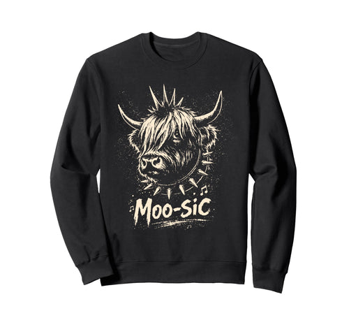 Moo Sic Punk Rock Cow Sweatshirt - Casual Everyday Wear Men Women - T-Shirt, Sweatshirt, Hoodie