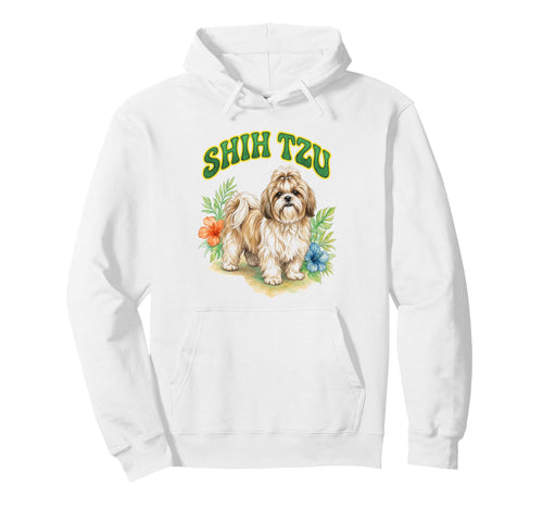 Shih Tzu Groovy Floral Watercolor Boho Hoodie - Minimalist Print Men Women - T-Shirt, Sweatshirt, Hoodie