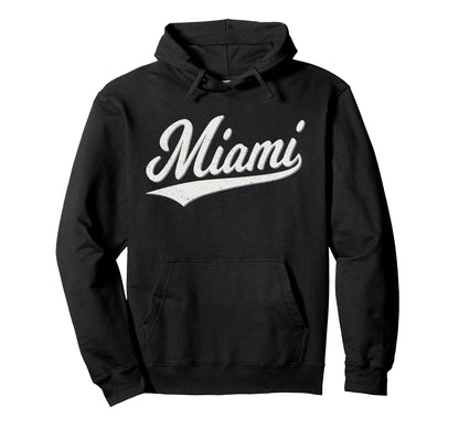 Miami Florida Varsity Script Sporty Hoodie - Graphic Print for Adults - T-Shirt, Sweatshirt, Hoodie
