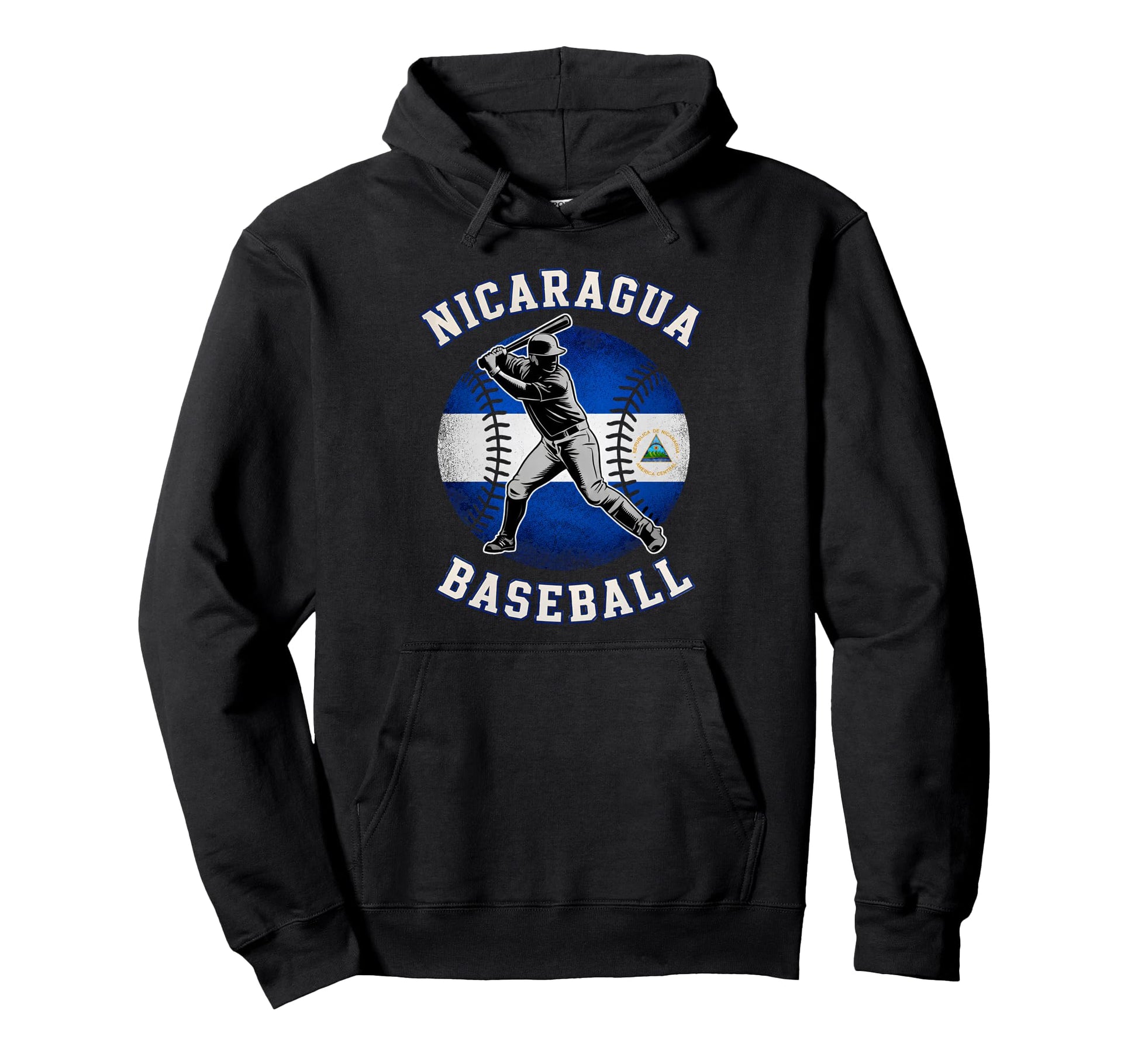 Nicaragua Baseball Batter Flag Colors Hoodie - Novelty Apparel for Adults - T-Shirt, Sweatshirt, Hoodie