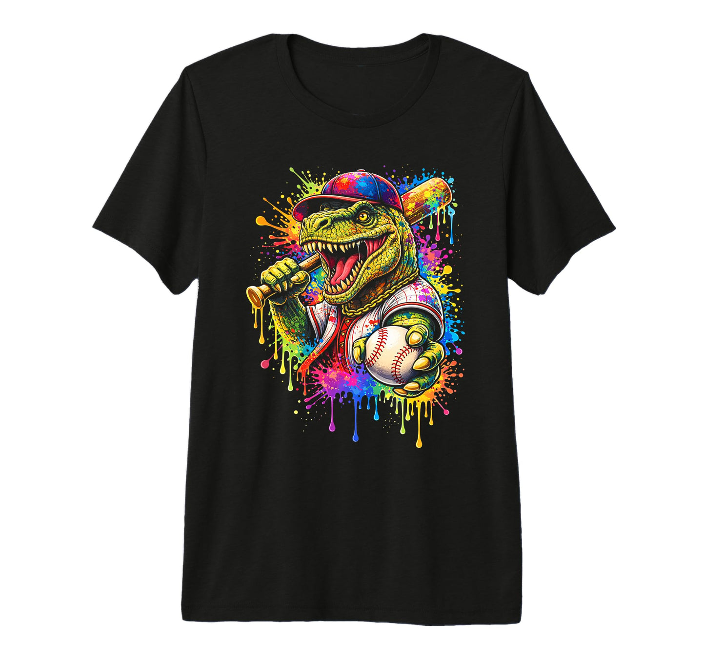 Funny Dinosaur Baseball Player Paint T-Shirt - Minimalist Print Men Women - T-Shirt, Sweatshirt, Hoodie