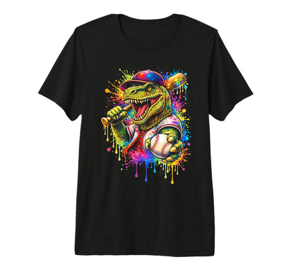 Funny Dinosaur Baseball Player Paint T-Shirt - Minimalist Print Men Women - T-Shirt, Sweatshirt, Hoodie