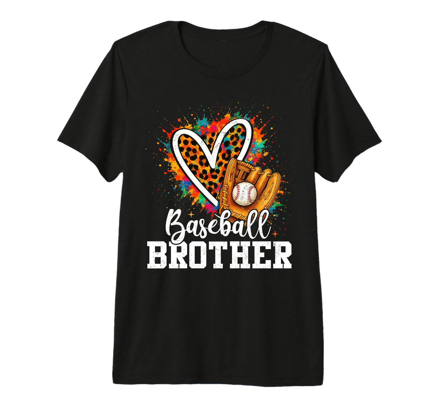 Baseball Brother Leopard Heart Tri Blend T-Shirt - Graphic Print Men Women - T-Shirt, Sweatshirt, Hoodie