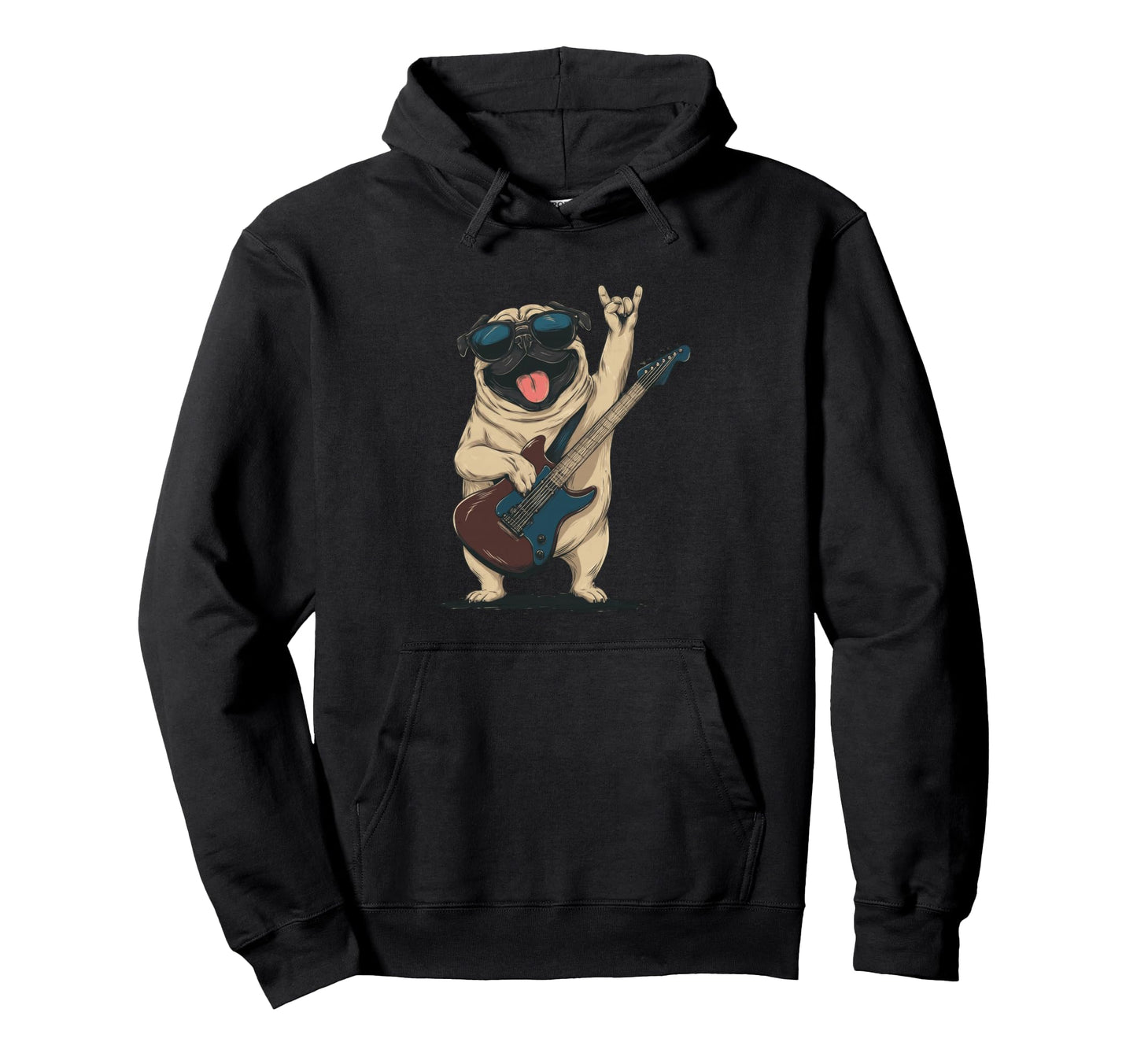 Rockstar Pug Sunglasses Electric Hoodie - Minimalist Print for Adults - T-Shirt, Sweatshirt, Hoodie