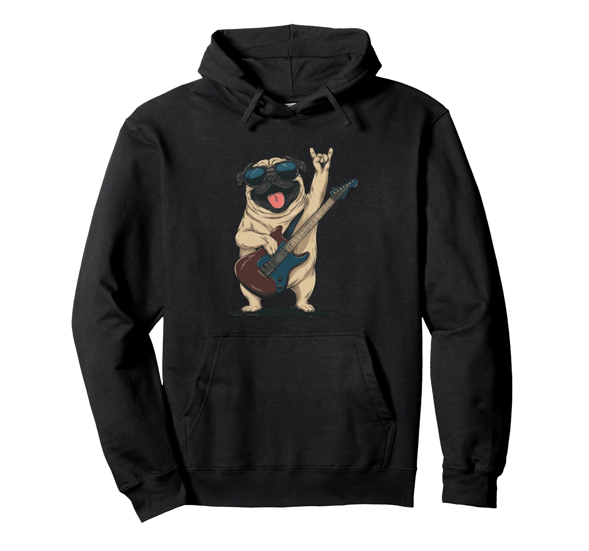 Rockstar Pug Sunglasses Electric Hoodie - Minimalist Print for Adults - T-Shirt, Sweatshirt, Hoodie