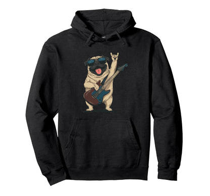Rockstar Pug Sunglasses Electric Hoodie - Minimalist Print for Adults - T-Shirt, Sweatshirt, Hoodie