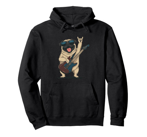Rockstar Pug Sunglasses Electric Hoodie - Minimalist Print for Adults - T-Shirt, Sweatshirt, Hoodie