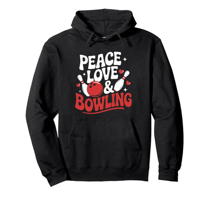 Peace Love Bowling Bowling Hoodie - Minimalist Print for Adults - T-Shirt, Sweatshirt, Hoodie