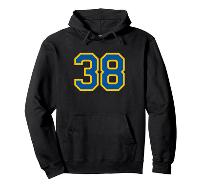 Blue Yellow Sport Team Number 38 Hoodie - Custom Art Print Unisex - T-Shirt, Sweatshirt, Hoodie