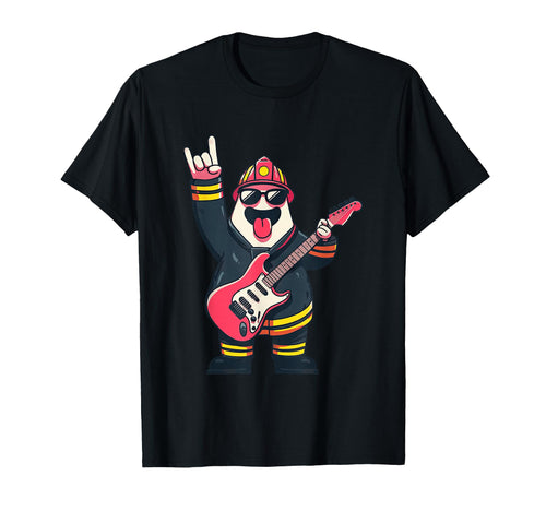 Funny Cartoon Firefighter Rock T-Shirt - Casual Everyday Wear for Adults - T-Shirt, Sweatshirt, Hoodie