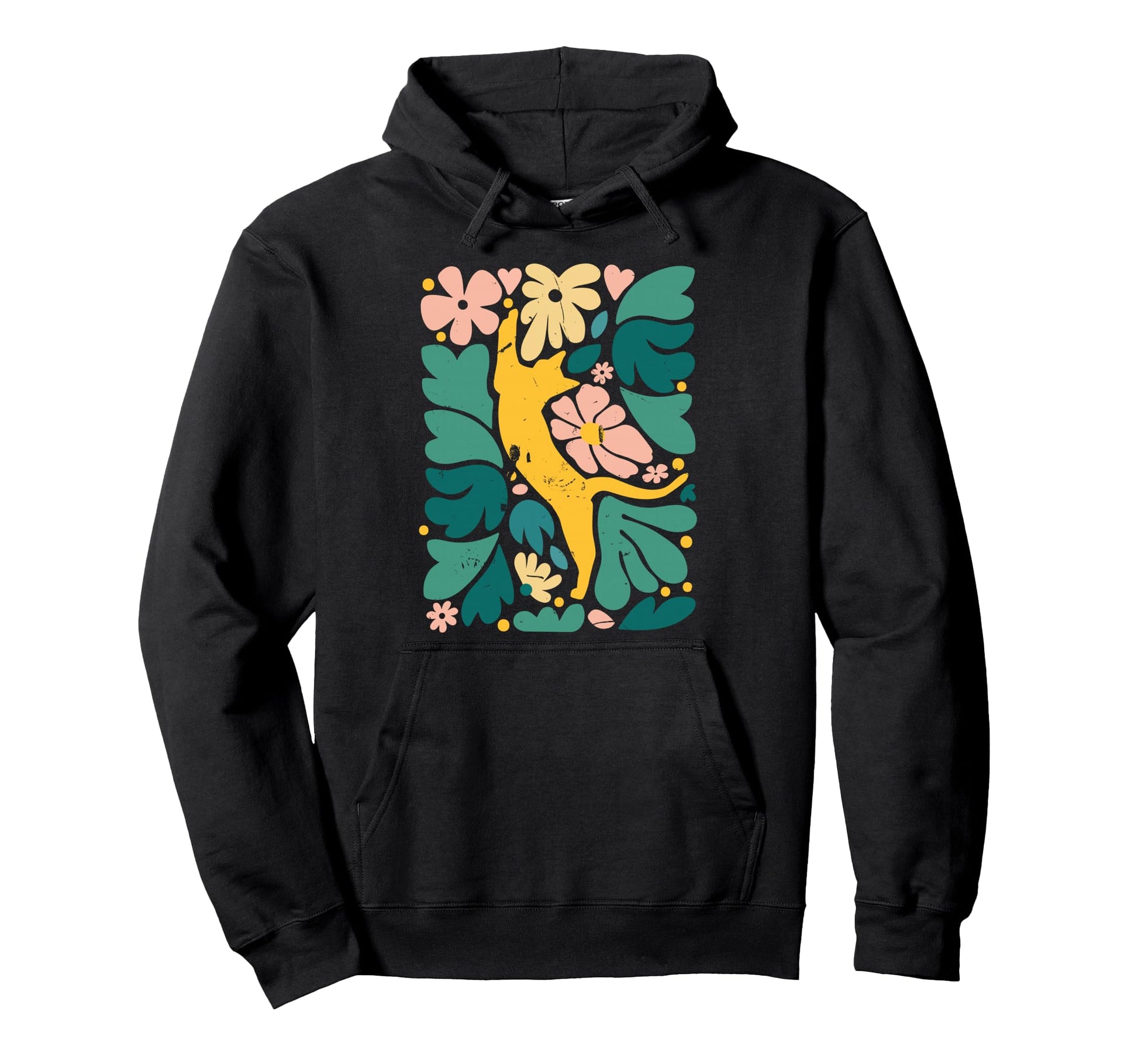 Cat Lovers Boho Matisse Flower Painting Hoodie - Novelty Apparel Men Women - T-Shirt, Sweatshirt, Hoodie