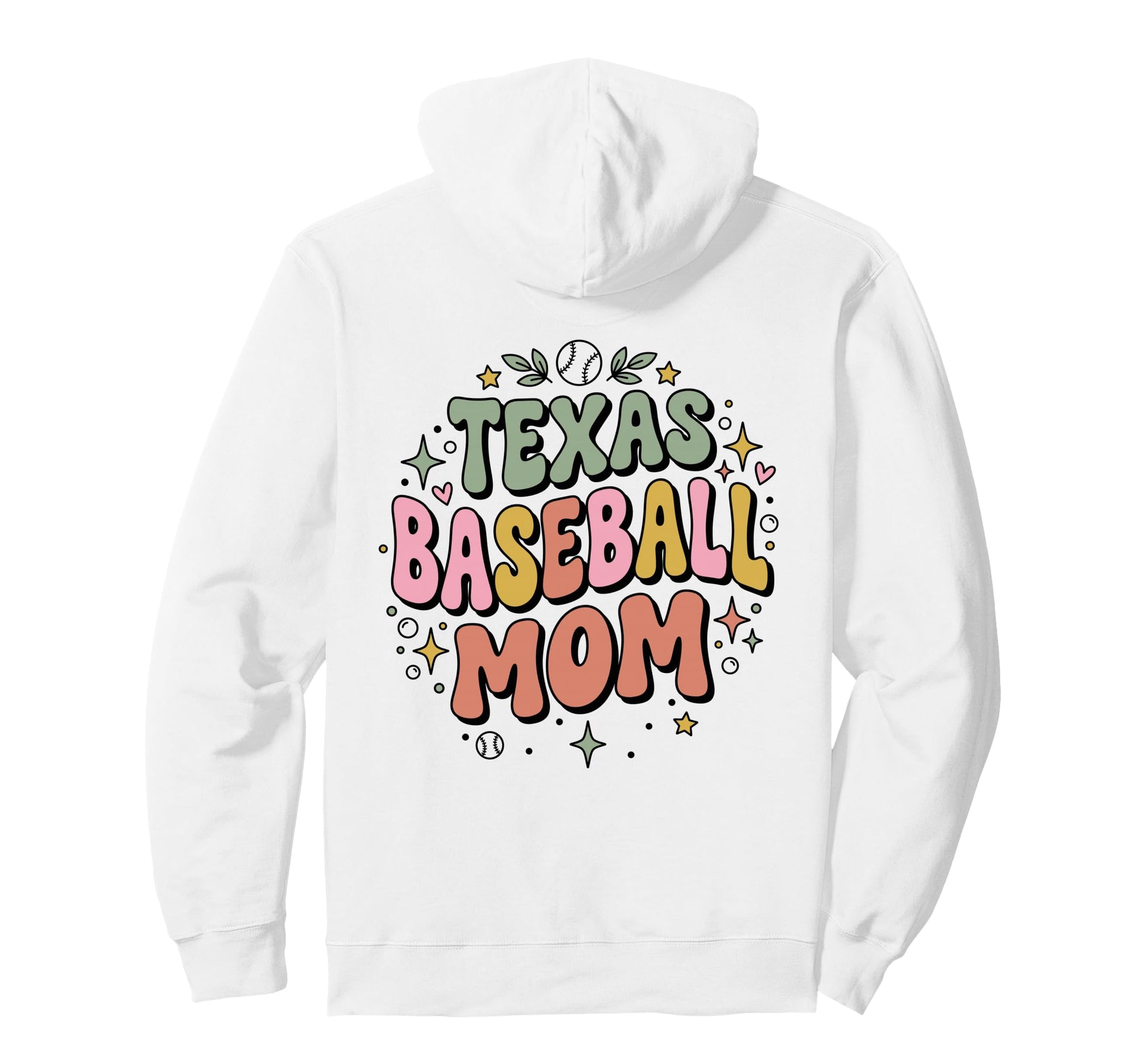 Pastel Boho Texas Baseball Mom Groovy Hoodie - Unique Graphic for Adults - T-Shirt, Sweatshirt, Hoodie