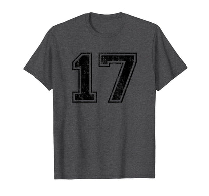 Number 17 Varsity Distressed Sport Team T-Shirt - Unique Graphic Men Women - T-Shirt, Sweatshirt, Hoodie