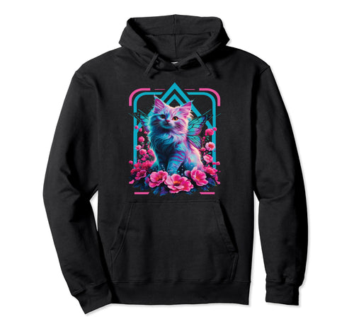 Butterfly Cat Vaporwave Cat Hoodie - Fun Novelty Design Men Women - T-Shirt, Sweatshirt, Hoodie