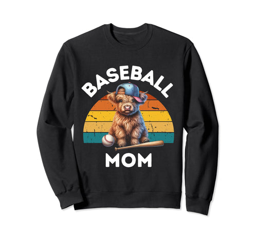 Proud Baseball Mom Highland Cow Sweatshirt - Unique Graphic for Adults - T-Shirt, Sweatshirt, Hoodie