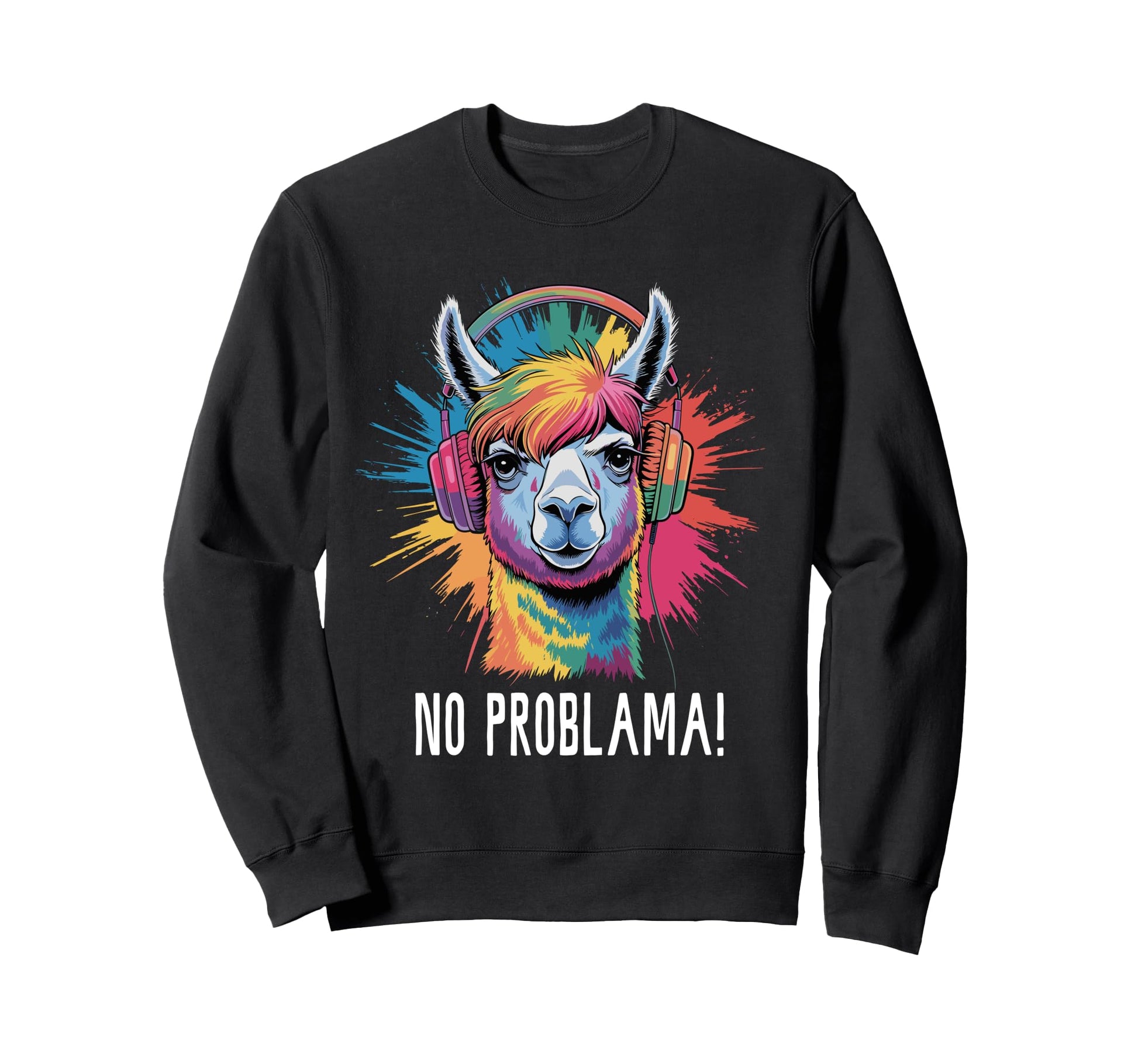 No Problama Llama Music Teens Rainbow Sweatshirt - Graphic Print Men Women - T-Shirt, Sweatshirt, Hoodie