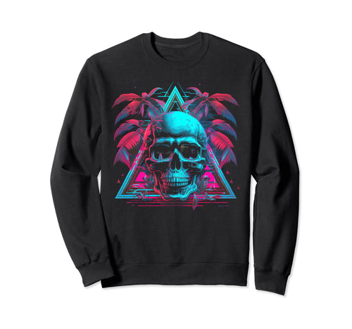 Skull Vaporwave Retrowave Aesthetic Sweatshirt - Graphic Print for Adults - T-Shirt, Sweatshirt, Hoodie