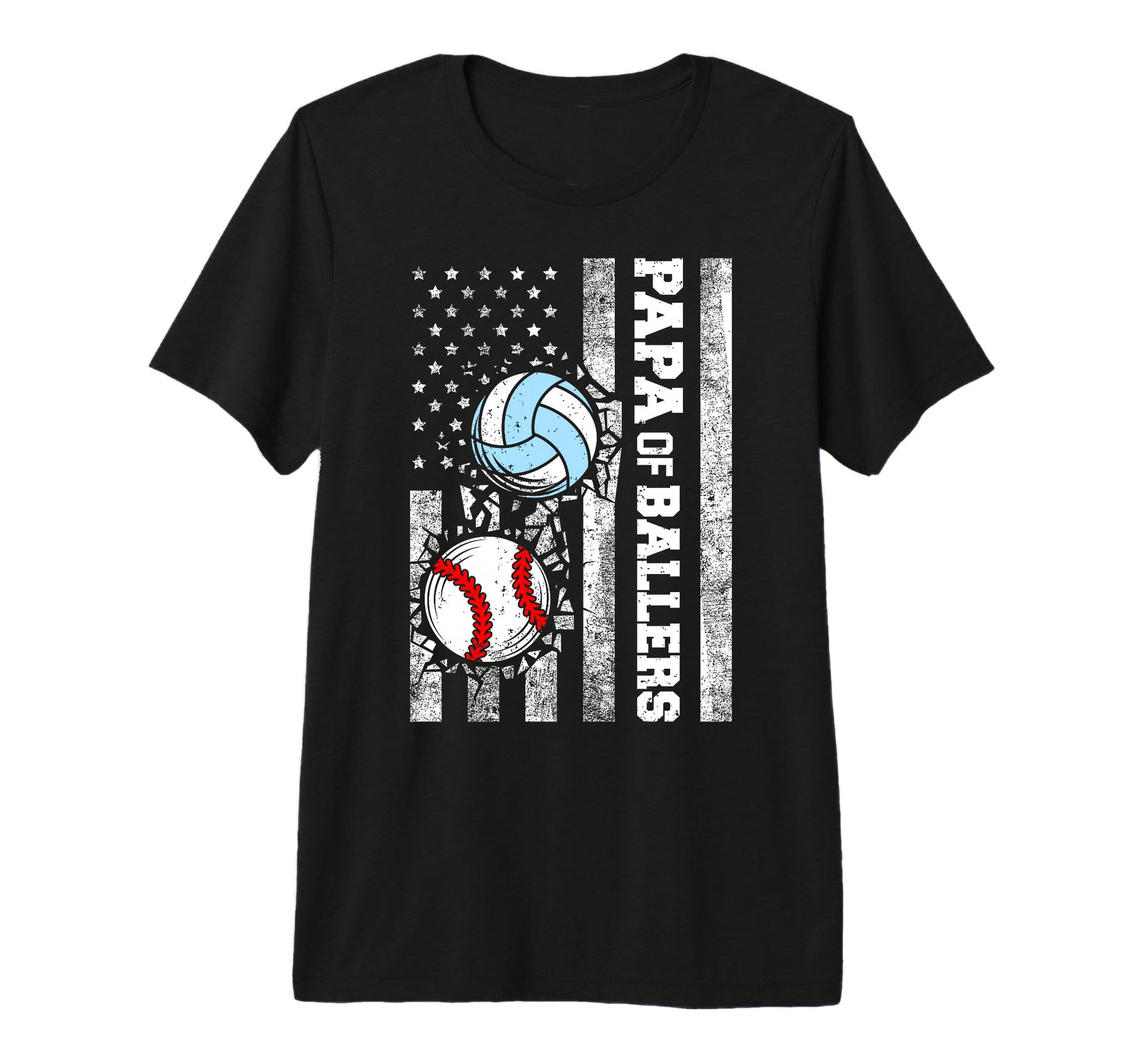 Mens Papa Ballers Funny Usa Flag T-Shirt - Graphic Print for Adults - T-Shirt, Sweatshirt, Hoodie