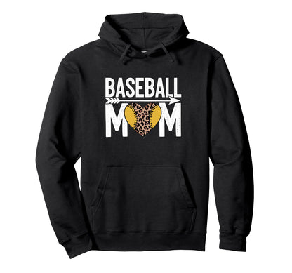 Baseball Mom Leopard Heart Sports Lover Hoodie - Novelty Apparel Unisex - T-Shirt, Sweatshirt, Hoodie