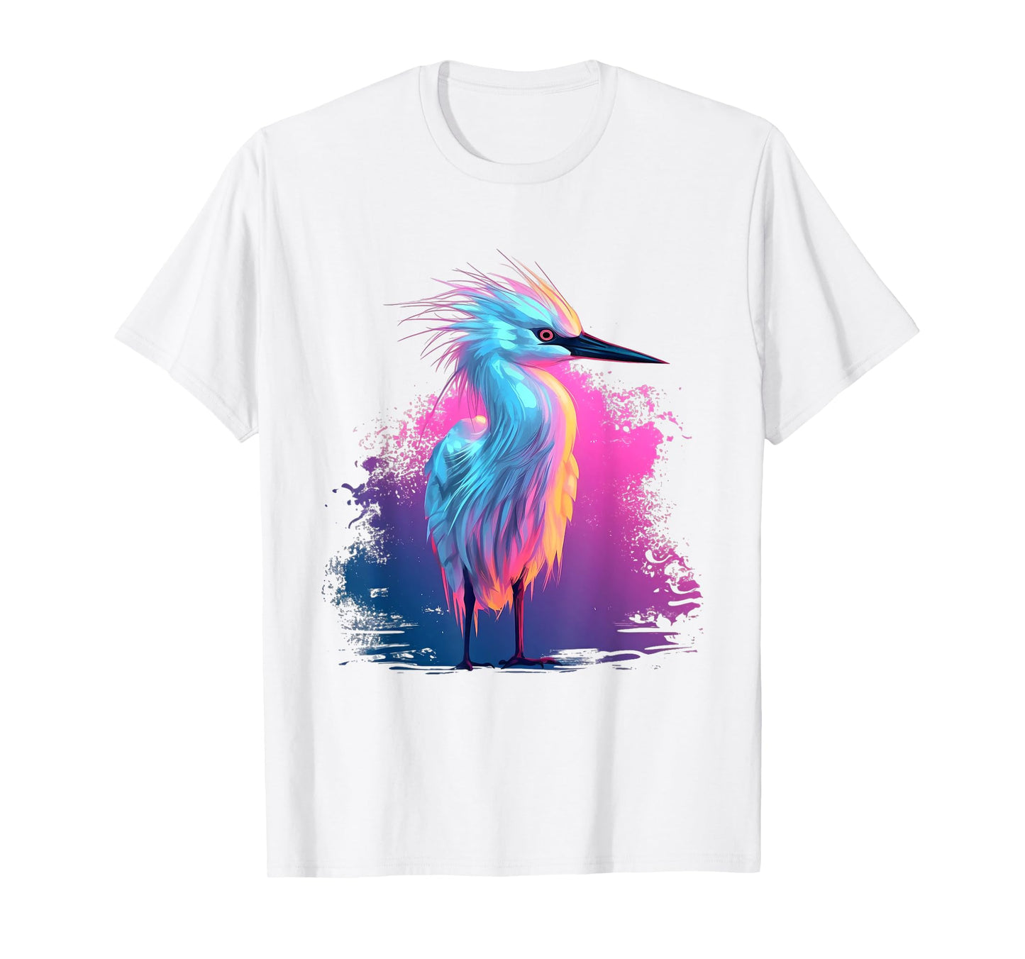 Vaporwave Aesthetic Snowy Egret T-Shirt - Minimalist Print Unisex - T-Shirt, Sweatshirt, Hoodie