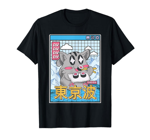 Happy Cat Eating Sushi Vaporwave T-Shirt - Casual Everyday Wear for Adults - T-Shirt, Sweatshirt, Hoodie