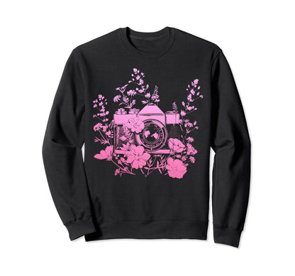 Photographer Camera Flowers Sweatshirt - Aesthetic Graphic Unisex - T-Shirt, Sweatshirt, Hoodie