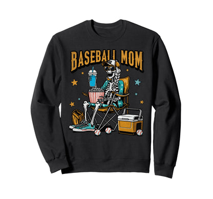 Baseball Mom Skeleton Halloween Sweatshirt - Custom Art Print for Adults - T-Shirt, Sweatshirt, Hoodie