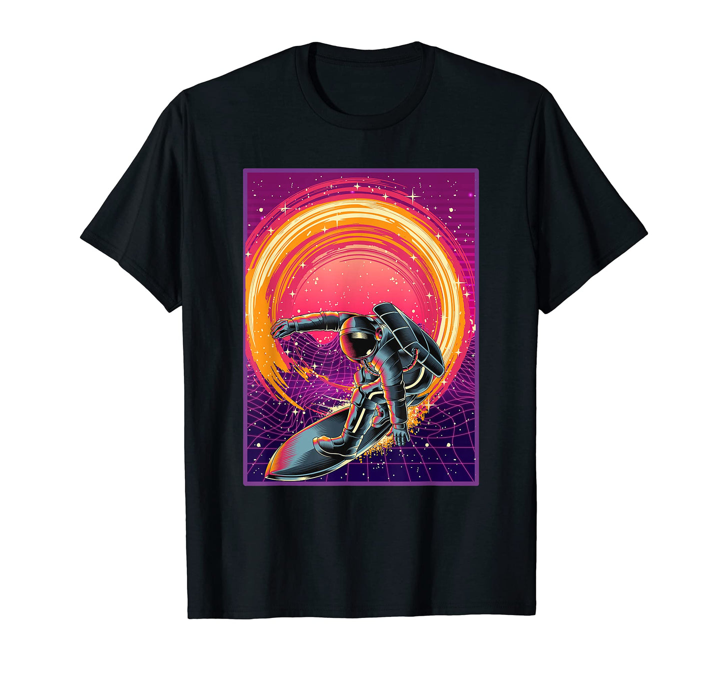 Surfing Synthwave Outer Space Vaporwave T-Shirt - Minimalist Print Unisex - T-Shirt, Sweatshirt, Hoodie