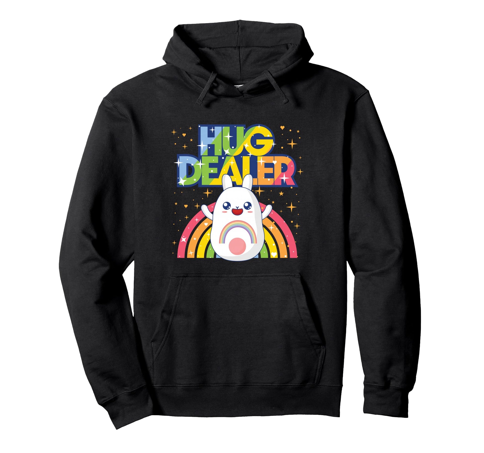 Bunny Hug Dealer Rainbow Cartoon Hoodie - Minimalist Print Unisex - T-Shirt, Sweatshirt, Hoodie