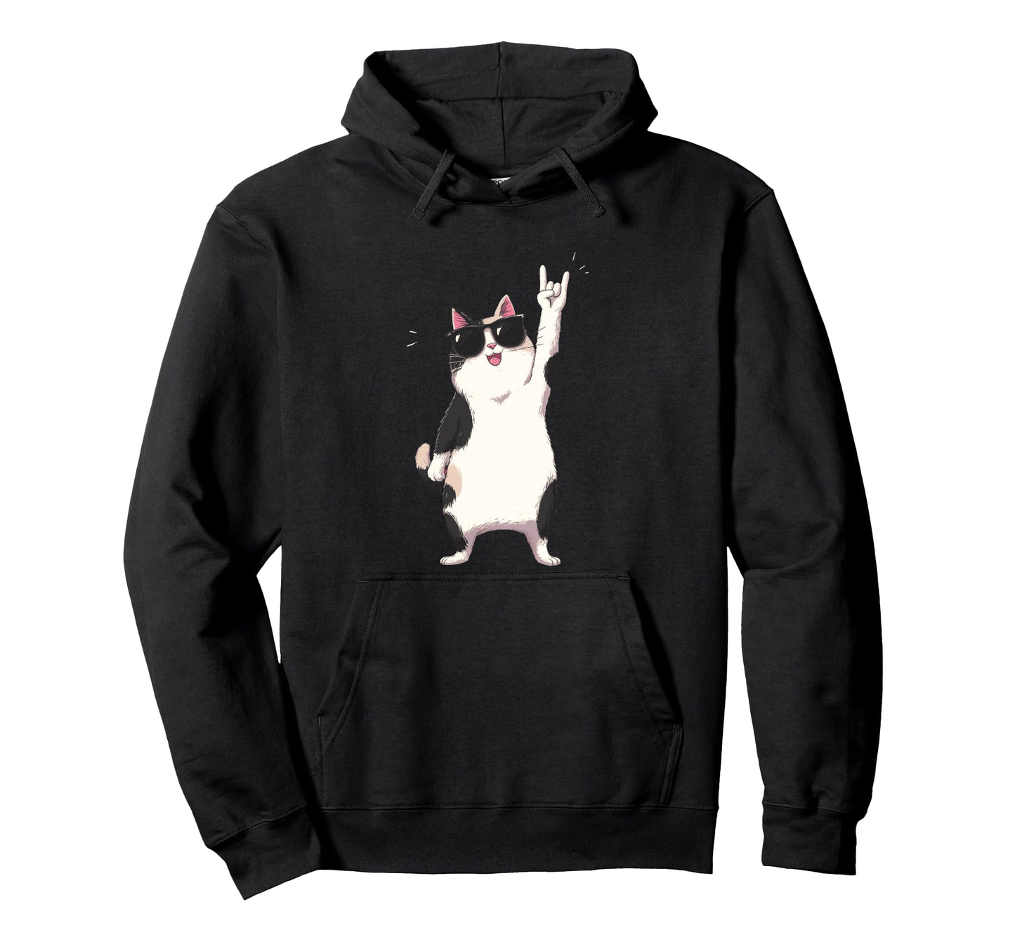 Cat Sunglasses Rock Funny Animal Hoodie - Graphic Print Men Women - T-Shirt, Sweatshirt, Hoodie