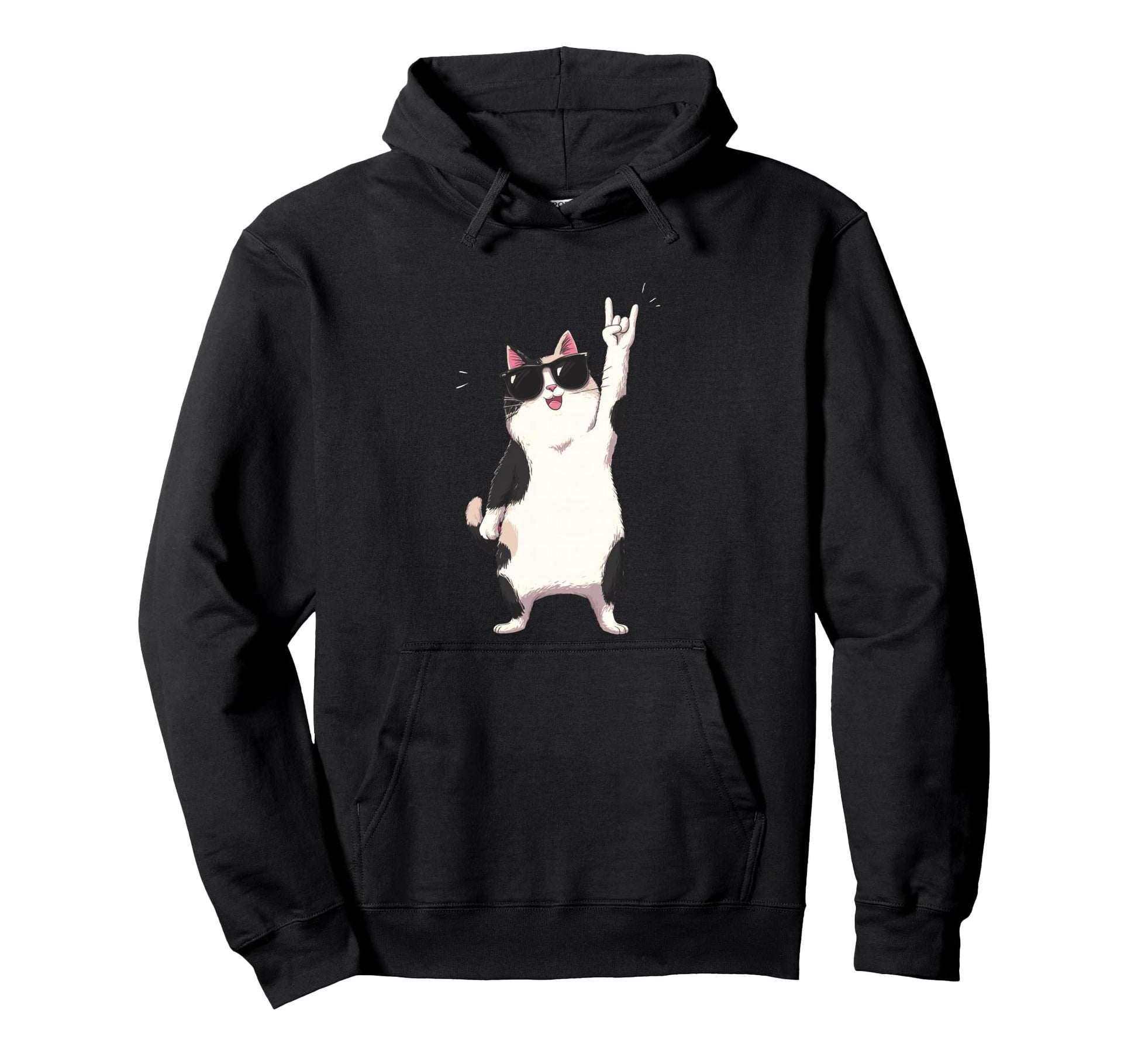 Cat Sunglasses Rock Funny Animal Hoodie - Graphic Print Men Women - T-Shirt, Sweatshirt, Hoodie