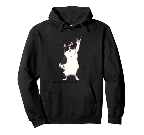 Cat Sunglasses Rock Funny Animal Hoodie - Graphic Print Men Women - T-Shirt, Sweatshirt, Hoodie