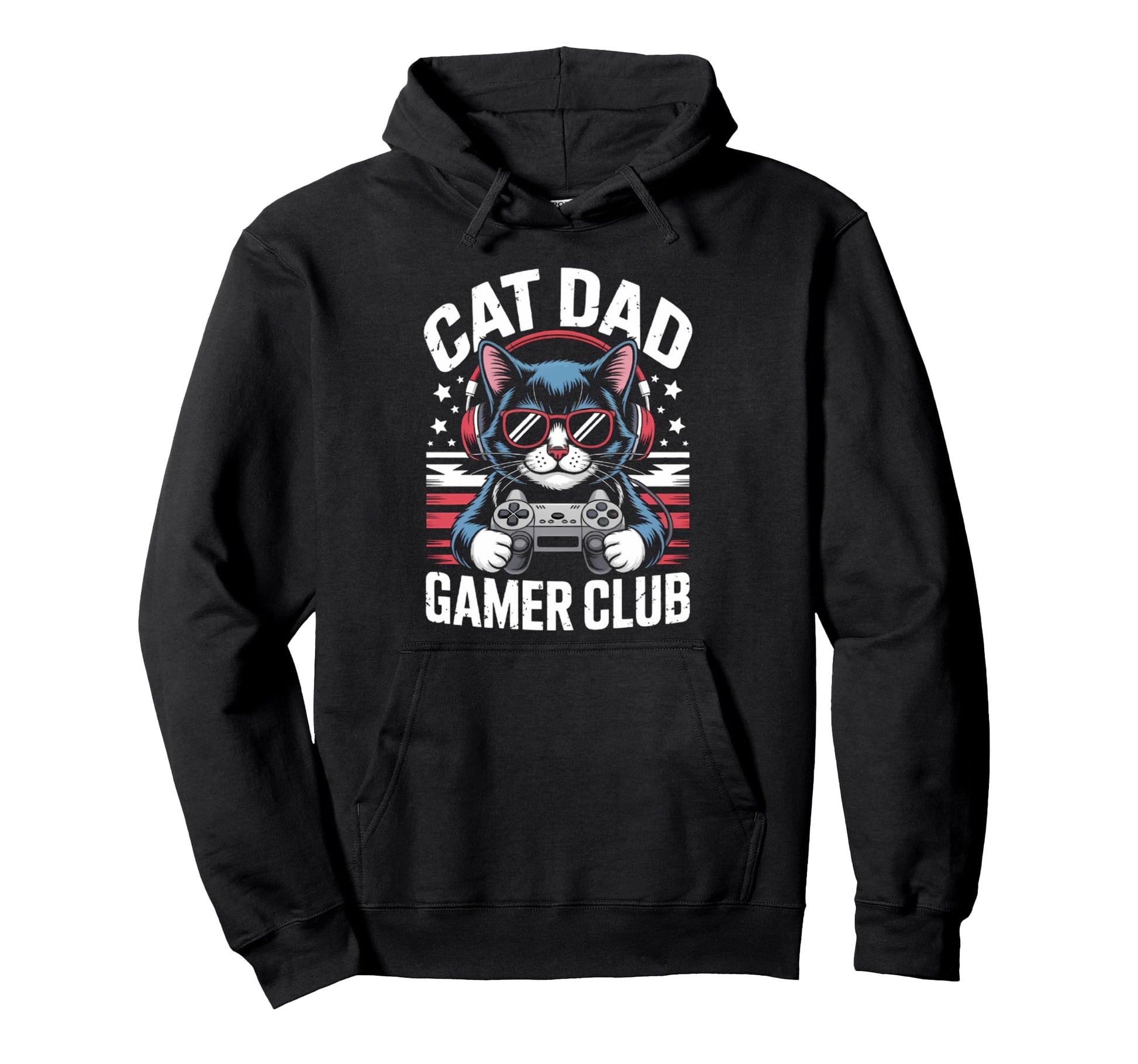Funny Cat Dad Gamer Club Him Video Hoodie - Custom Art Print for Adults - T-Shirt, Sweatshirt, Hoodie