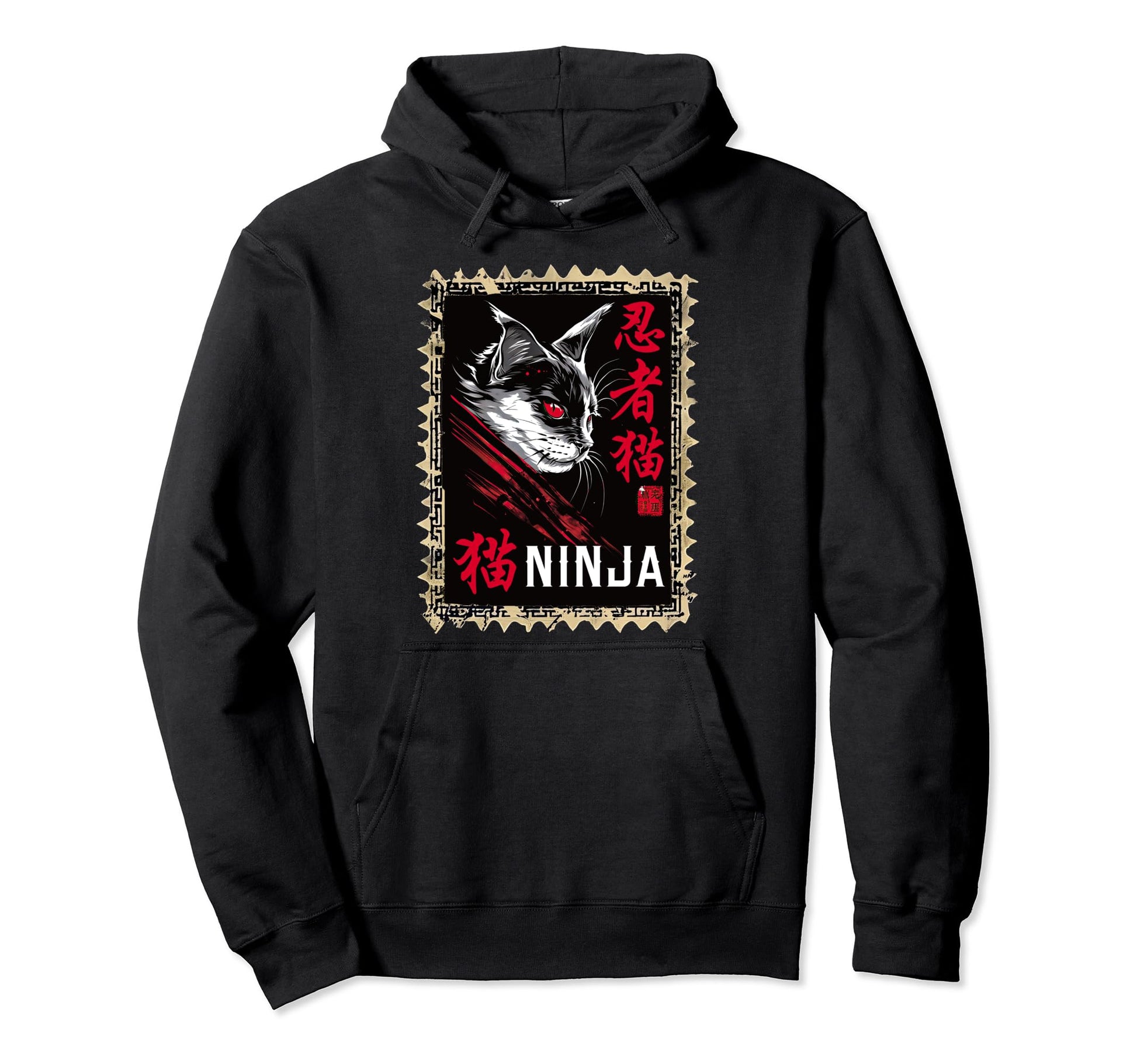 Creepy Ninja Cat Japanese Vaporwave Hoodie - Aesthetic Graphic for Adults - T-Shirt, Sweatshirt, Hoodie